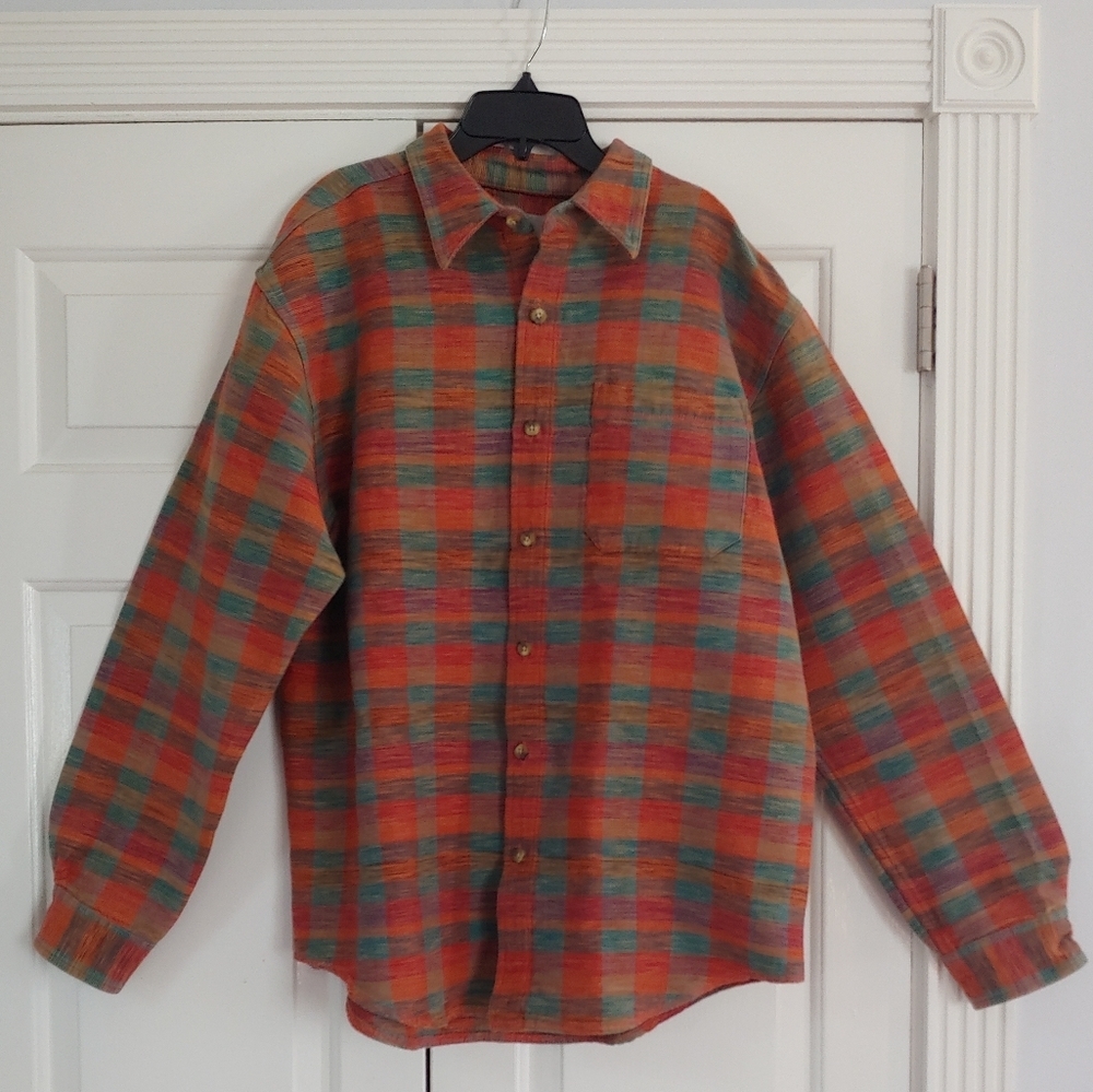 The Territory Ahead thick heavy shirt jacket cotton sz L multicolor orange Blue.
